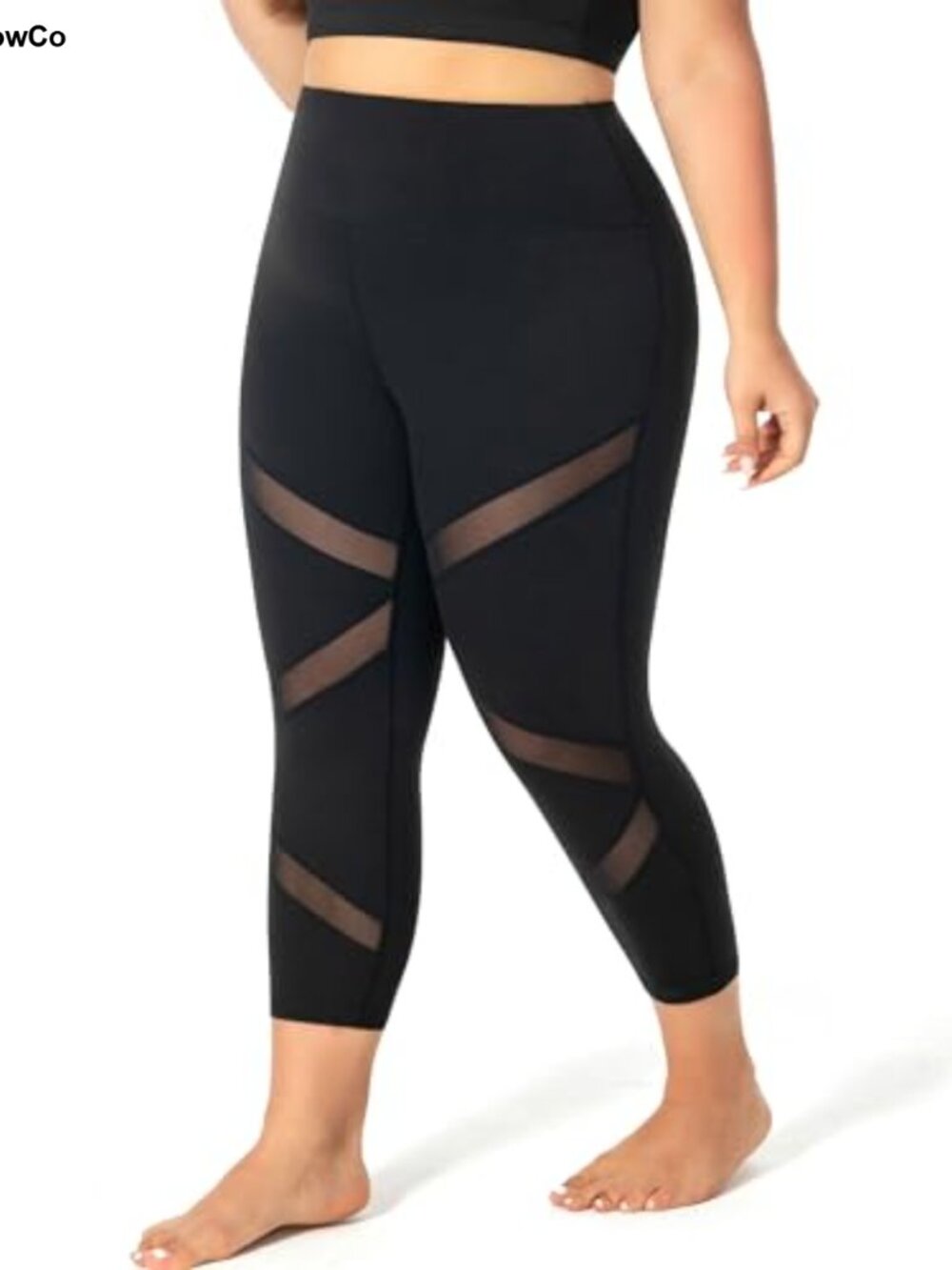 Plus Size Capri Yoga Pants High Waist Mesh Leggings with Pocket